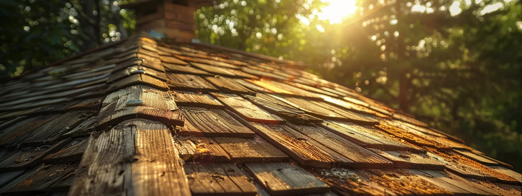 a rustic wooden shingle roof with a warm, natural appearance and traditional charm.