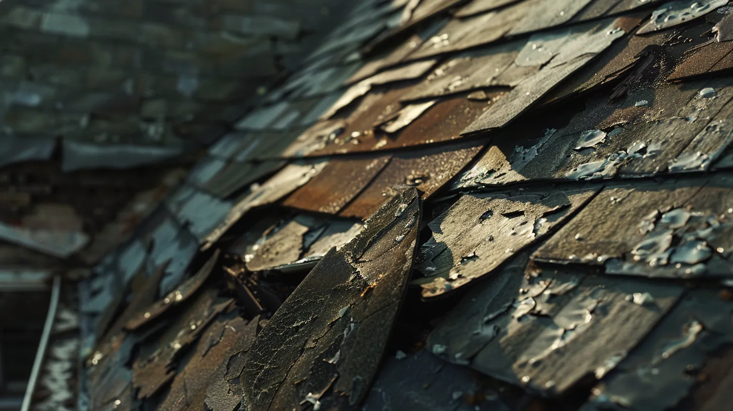 roof with damaged asphalt shingles