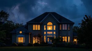 a beautifully illuminated modern home showcases elegant double pane windows, reflecting sunlight while exuding warmth and energy efficiency in a serene suburban setting.