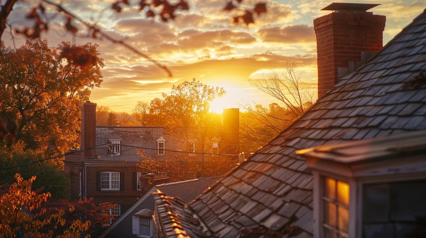 a vibrant image of a beautifully restored roof atop a charming alexandria, virginia home, bathed in warm golden sunlight, showcasing the expert craftsmanship and renovation possibilities.