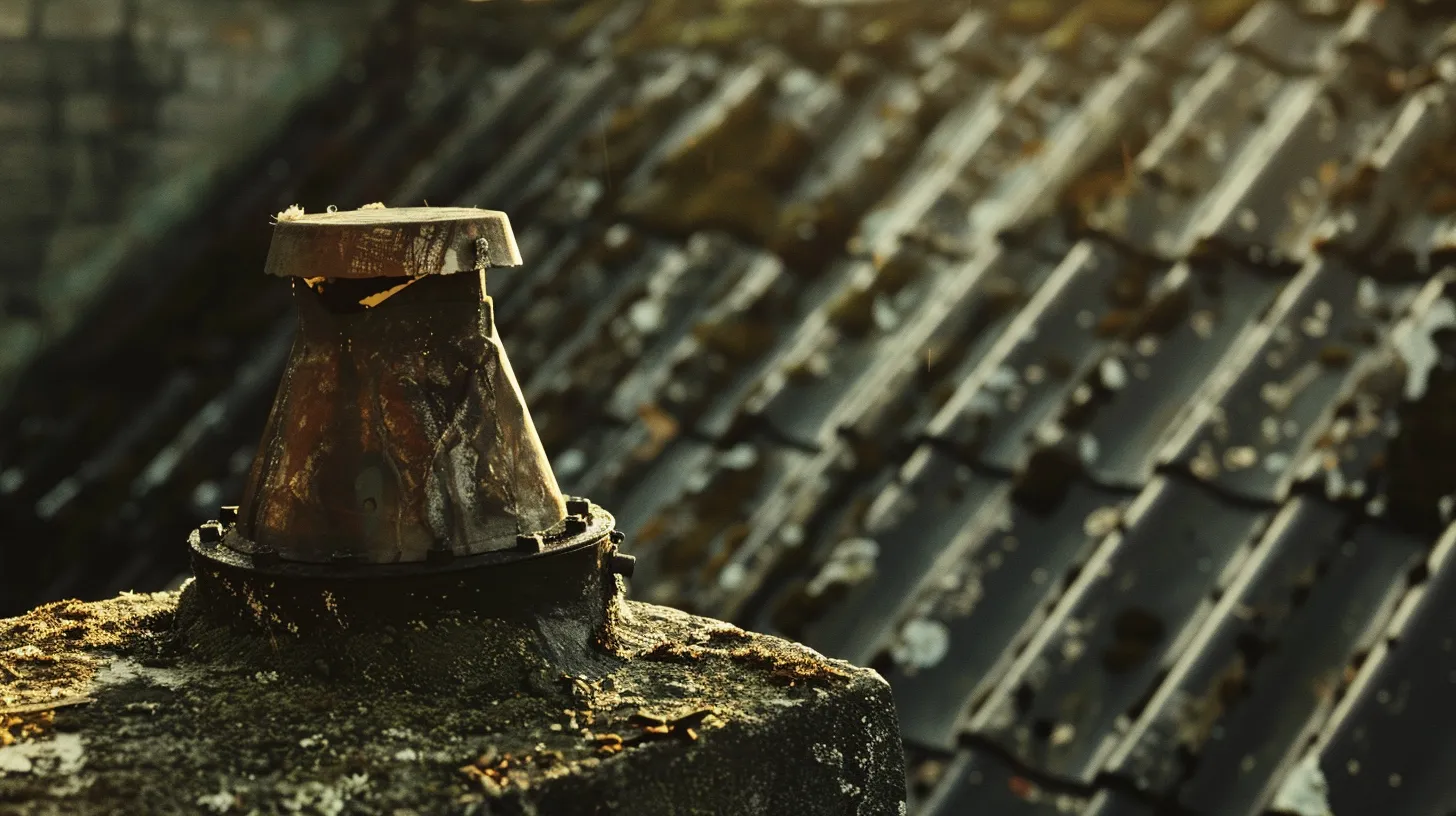 a close-up view of a well-maintained roof showing gleaming metal flashing and pristine seals around a chimney and skylight, illuminated by soft, natural sunlight, highlighting the critical points of water intrusion prevention.