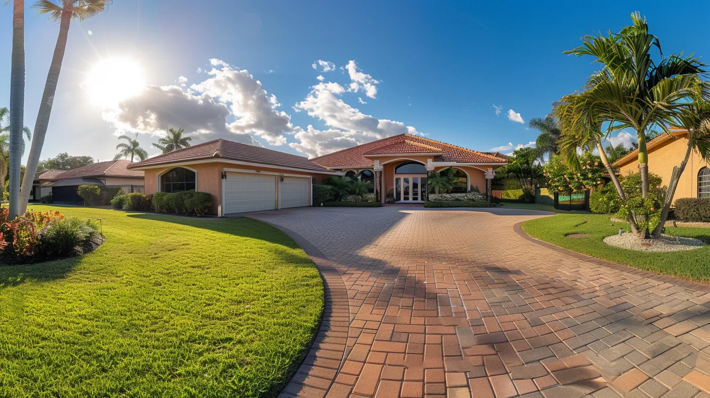 a panoramic view of a well-maintained suburban home with a freshly inspected roof gleaming under the bright afternoon sun, emphasizing the importance of regular roof inspections for homeowners.