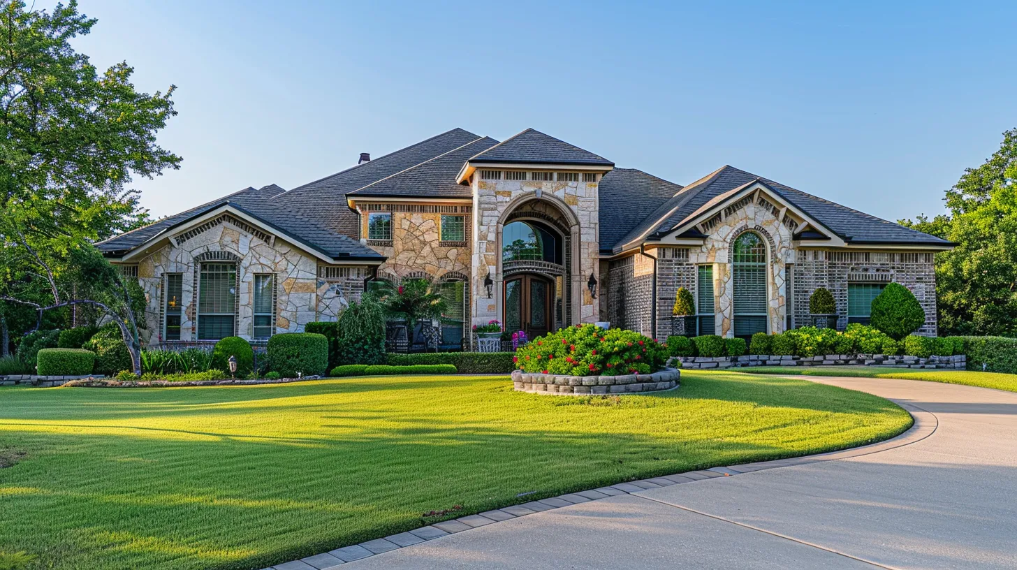 a panoramic view of a pristine suburban home with a well-maintained roof glistening under the warm afternoon sun, symbolizing the long-term savings and peace of mind that regular roof inspections can provide.