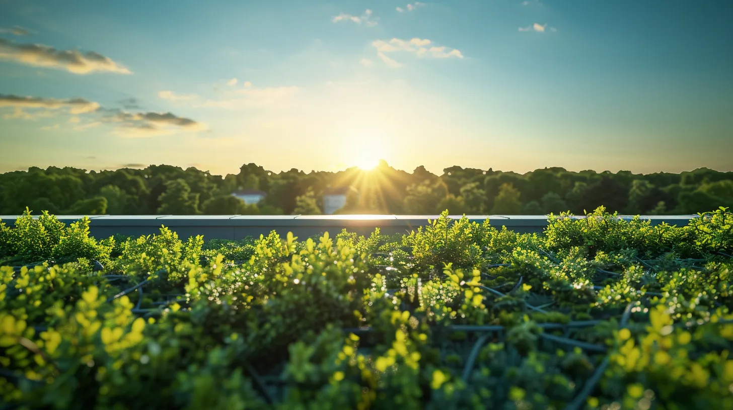 a sunlit rooftop showcases vibrant greenery and a clear blue sky above, symbolizing the importance of regular inspections and proactive maintenance to preserve the roof's integrity against the elements.